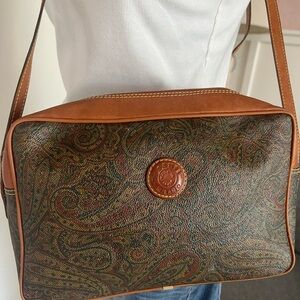I Santi Milano Paisley Print Vintage Crossbody Bag Leather Purse Adjustable